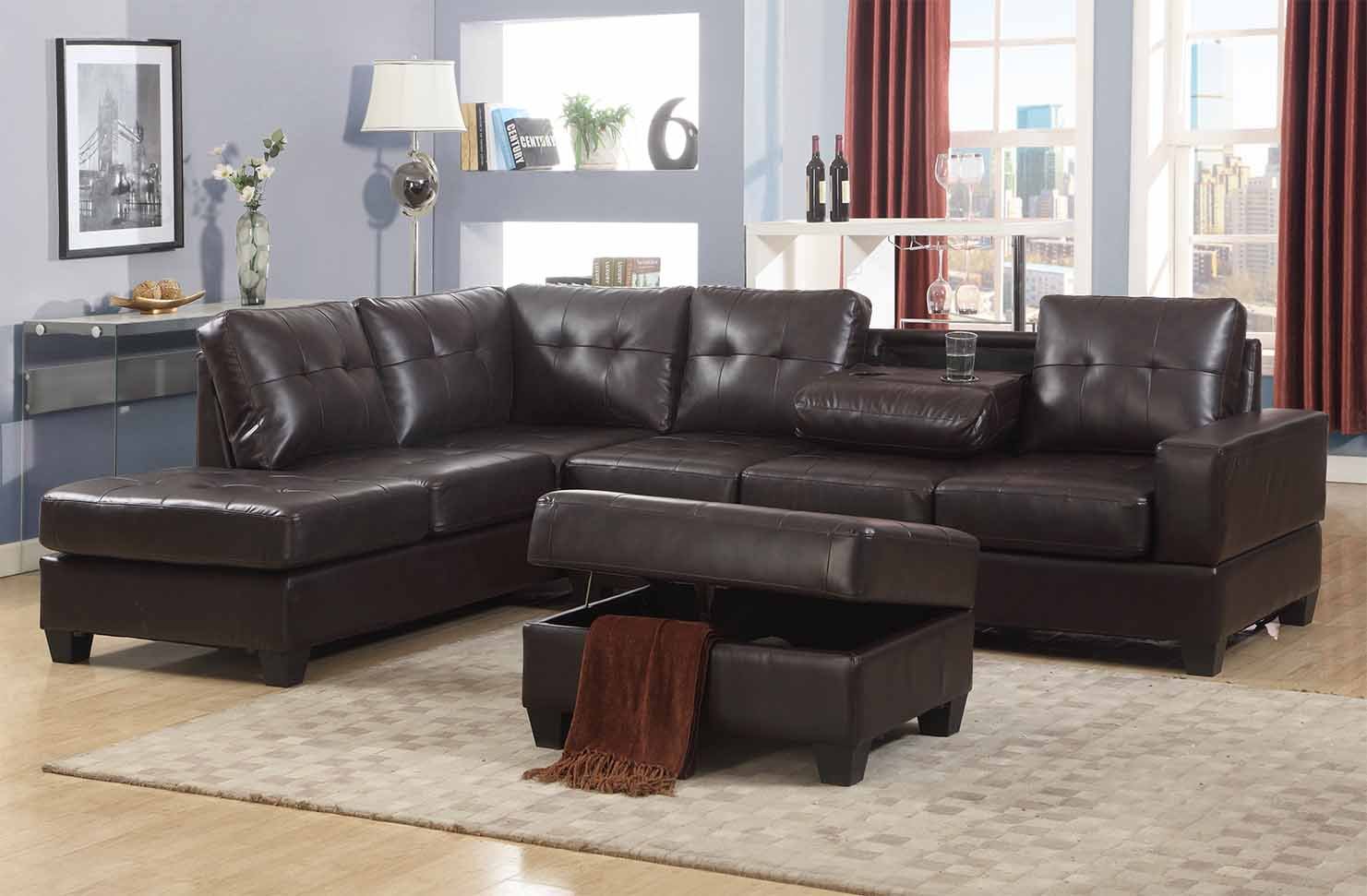 Brand New Leather Sectional Sofa with Storage Ottoman