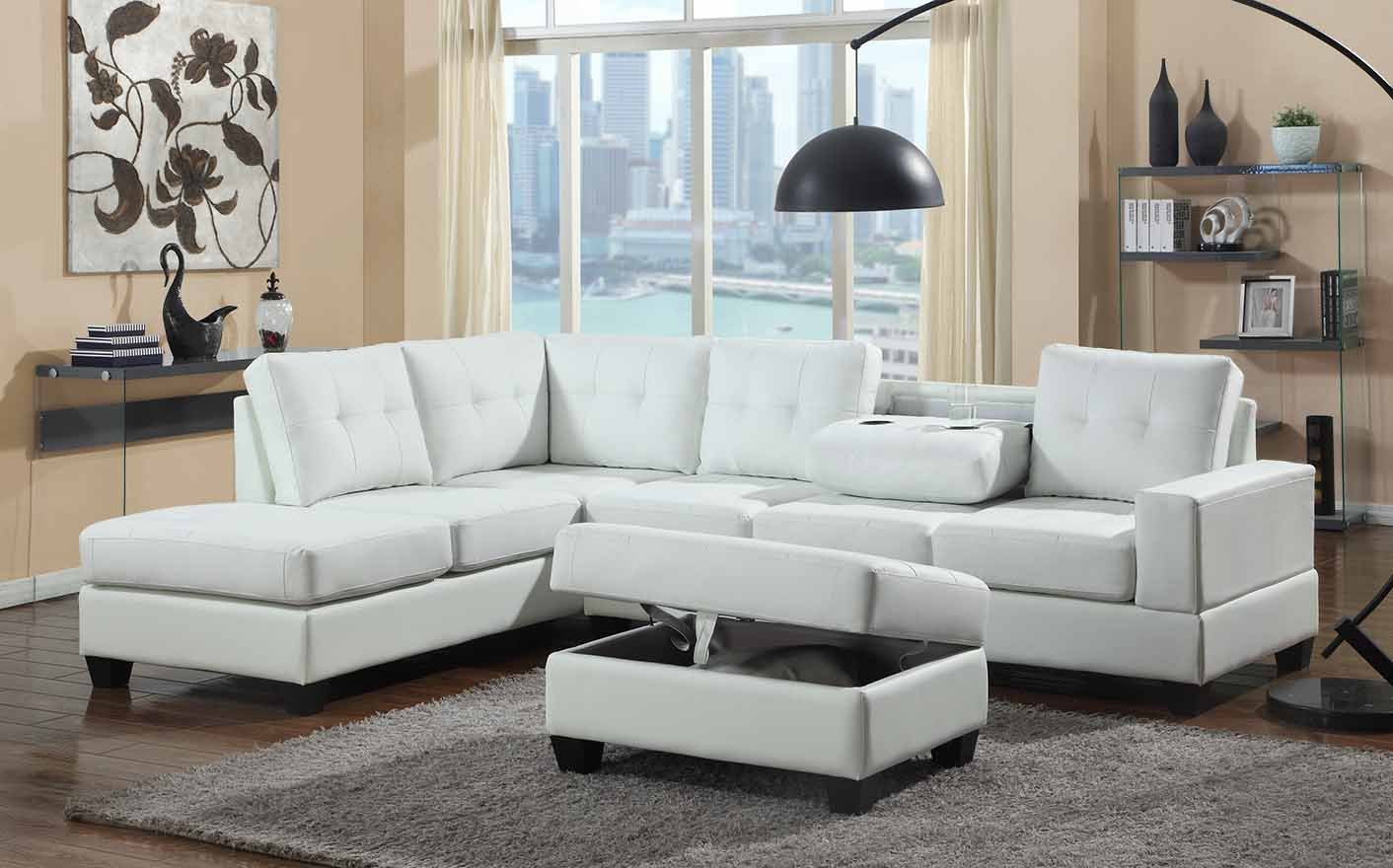 Brand New Leather Sectional Sofa with Storage Ottoman