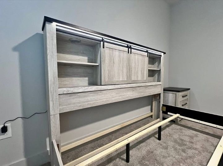 Rustic Modern 4-Piece Bedroom Set with Smart Headboard Features